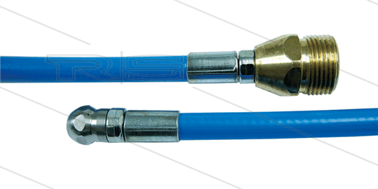 NW5 Rohrreinigungsschlauch - blau - 26m - 250 Bar - Düse mit Frontbohrung - max 60°C - M22x1,5 AG