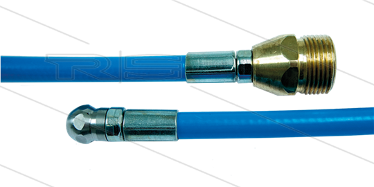 NW5 Rohrreinigungsschlauch - blau - 25m - 250 Bar - Düse mit Frontbohrung - max 60°C - M22x1,5 AG