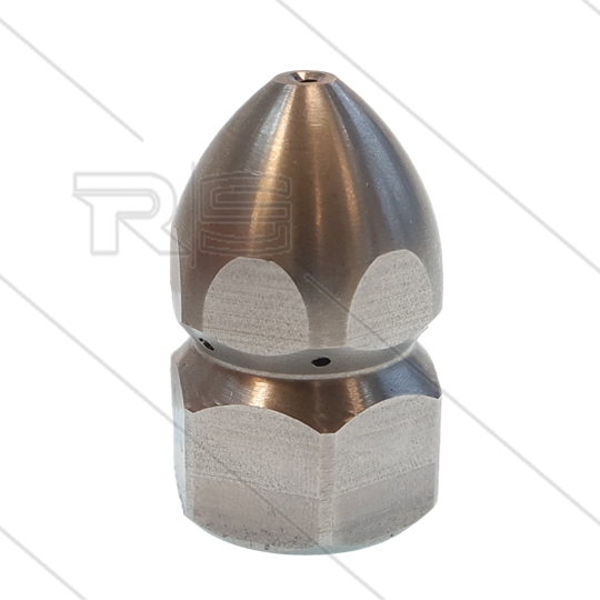 Rohrreinigungsdüse mit Frontbohrung - 0.175 - 6 x 0.95 + 1 x 0.95 - Edelstahl - SW24 - 1/2&quot; IG