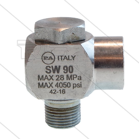 SW90 - Winkeldrehgelenk - Messing / Edelstahl - 250 Bar - 40 l/min - max 90°C - 3/8&quot; AG x 1/4&quot; IG