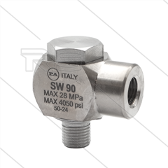 SW90 - Winkeldrehgelenk - Messing / Edelstahl - 250 Bar - 40 l/min - max 90°C - 1/4" AG x 1/4" IG
