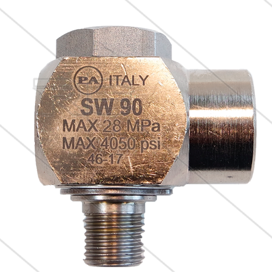 SW90 - Winkeldrehgelenk - Messing / Edelstahl - 250 Bar - 40 l/min - max 90°C - 3/8&quot; AG x 3/8&quot; IG