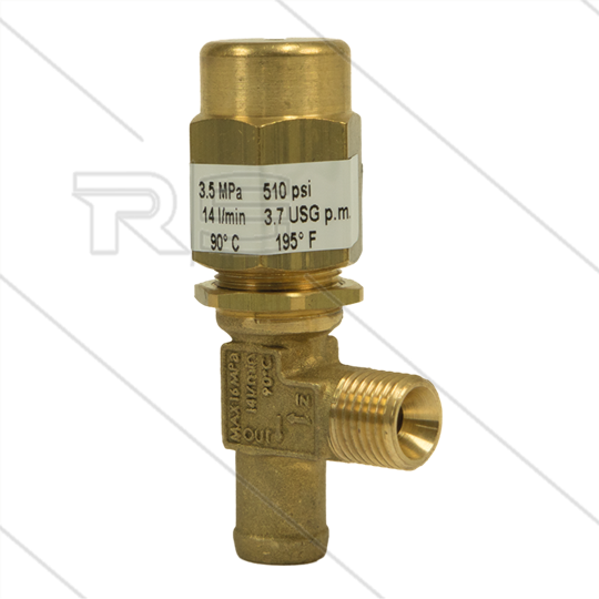 VS30 Sicherheitsventil - 30 Bar - 14 l/min - 60°C - Eingang: 1/4&quot; AG - Bypass: 13mm Tülle + 1/8&quot; IG
