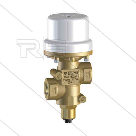 RP120/280 pneum. Druckventil - 280 Bar - 120 l/min - max 90°C - 2 x 3/4&quot; IG