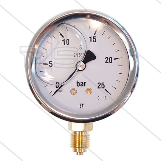 Manometer 0-25 Bar - 1/4&quot; AG - Eingang unten - Ø63mm