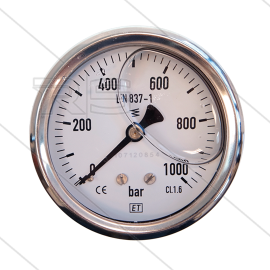 Manometer 0-1000 Bar - 1/4&quot; AG - Eingang hinten - Ø63mm