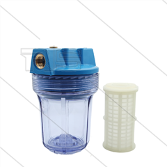 1/2" Filtergehäuse mit Filtereinsätze - Filtertasse transparent - 5" Einsatz Kunststoff waschbar