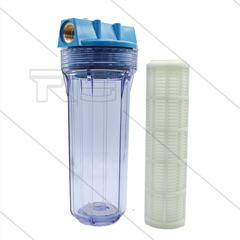 3/4" Filtergehäuse mit Filtereinsätze - Filtertasse transparent - 9" Einsatz Kunststoff waschbar