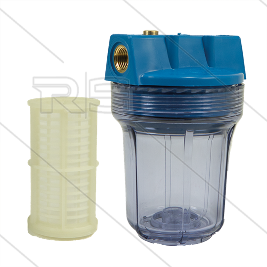 3/4&quot; Filtergehäuse mit Filtereinsätze - Filtertasse transparent - 5&quot; Einsatz Kunststoff waschbar