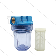 3/4" Filtergehäuse mit Filtereinsätze - Filtertasse transparent - 5" Einsatz Kunststoff waschbar