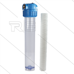 1" Filtergehäuse mit Filtereinsätze - Filtertasse transparent - 20" Baumwolle Einsatz