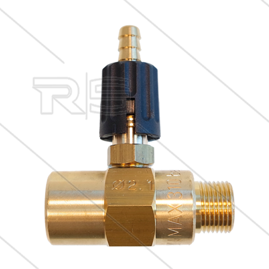 Chemieinjektor - Messing - Einstelbar - Ø2.1mm (120) - 280 Bar - 30 l/min - max 90°C - 3/8&quot; IG