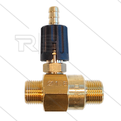 Chemieinjektor - Messing - Einstellbar - Ø1.8mm (090) - 280 Bar - 30 l/min - max 90°C - 2 x 3/8&quot; AG