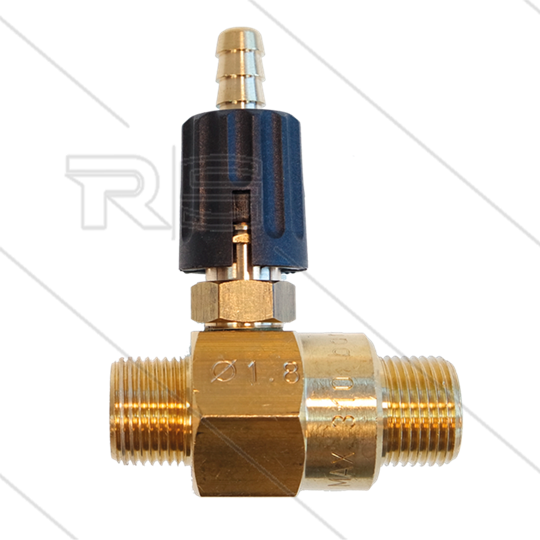 Chemieinjektor - Messing - Einstellbar - Ø1.8mm (090) - 280 Bar - 30 l/min - max 90°C - 2 x 3/8&quot; AG