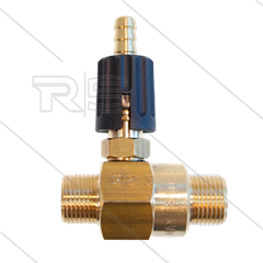 Chemieinjektor - Messing - Einstellbar - Ø2.3mm (150) - 280 Bar - 30 l/min - max 90°C - 2 x 3/8&quot; AG