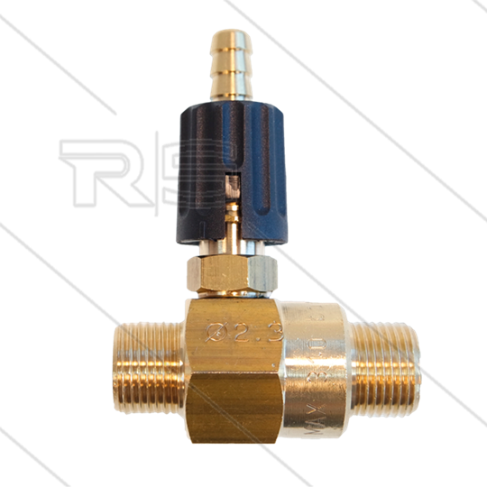Chemieinjektor - Messing - Einstellbar - Ø2.3mm (150) - 280 Bar - 30 l/min - max 90°C - 2 x 3/8&quot; AG
