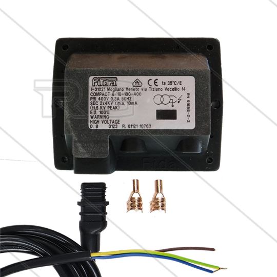 Zündtrafo FIDA Compact 8/10-100-400 - mit Kabel - Primair: 400V / 0,3A - Secundair: 2 x 4kV / 10mA