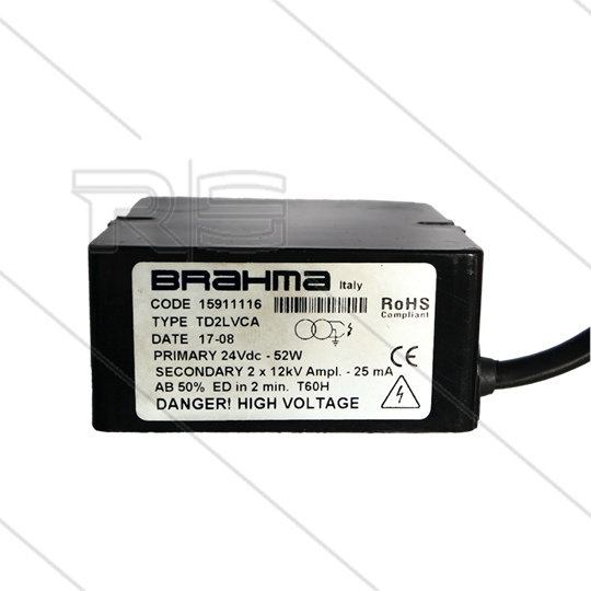 Zündtrafo Tecno.mec - für Brahma - Primair: 24V DC - 2,1A - Secundair: 2 x 12kV - 25mA