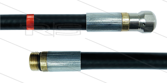NW5 Rohrreinigungsschlauch - 15m - 200 Bar - mit Düse mit frontbohrung - max 60°C - 1/4&quot; AG