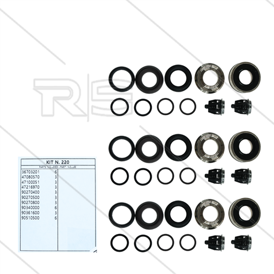 Kit 220 - kompletter Dichtsatz Ø20mm für 3 Plunger inkl. Ventile - für Umbau auf Serie 47(V)HT