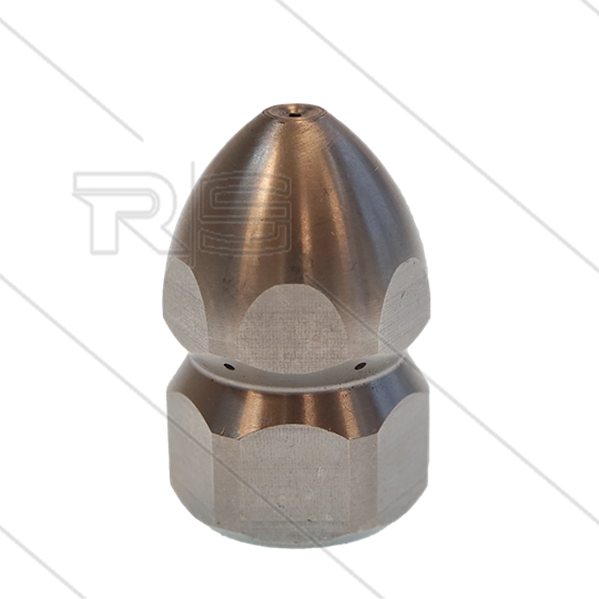 Rohrreinigungsdüse mit Frontbohrung - 0.070 - 3 x 0.80 + 1 x 0.80 - Edelstahl - SW22 - 3/8&quot; IG