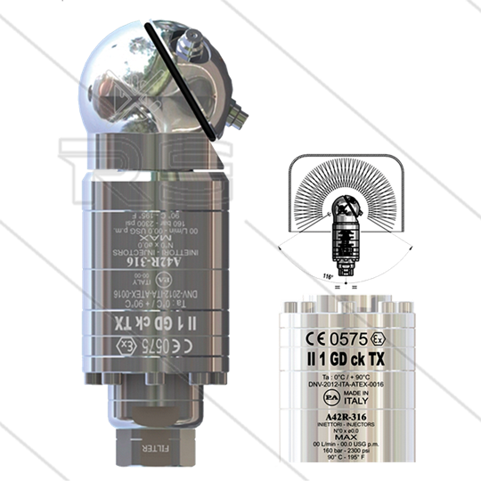 A42R-316 ATEX - selbstdrehender Tankreiniger - NSF / FDA genehmigt - 40 bis 140 Bar - 45 bis