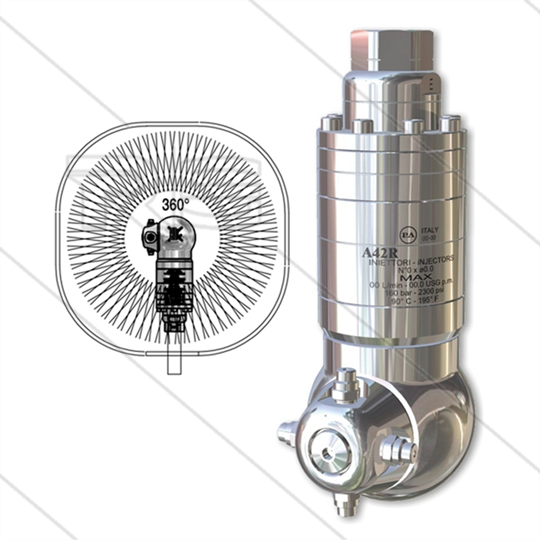A42R-360° - selbstdrehender Tankreiniger - 40 bis 140 Bar - 40 bis 50 l/min - Ohne Düsen: - Düsentyp 4 x 1/8" AG