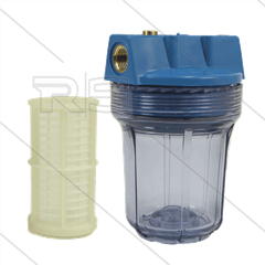 3/4&quot; Filtergehäuse mit Filtereinsätze - Filtertasse transparent - 5&quot; Einsatz Kunststoff waschbar