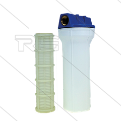 3/4&quot; Filtergehäuse mit Filtereinsätze - Filtertasse weiß - 9&quot; Einsatz Kunststoff waschbar - 60 mµ -