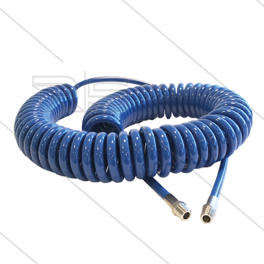 Spiralschlauch blau PU - L=8,0m - Ø10mm - 2x 1/4&quot; AG mit VA Kupplungen