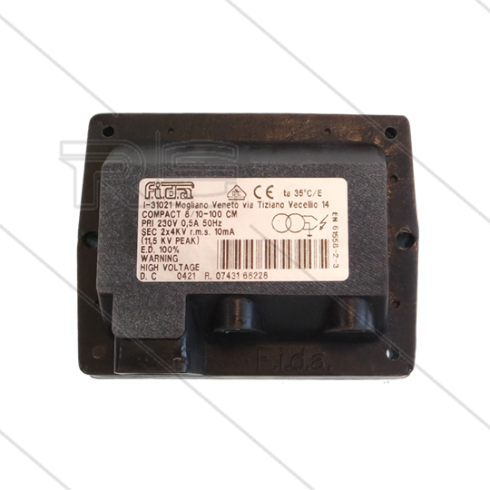 Zündtrafo FIDA Compact 8/10-100 - ohne Kabel - Primair: 230V / 0,5A - Secundair: 2 x 4kV / 10mA
