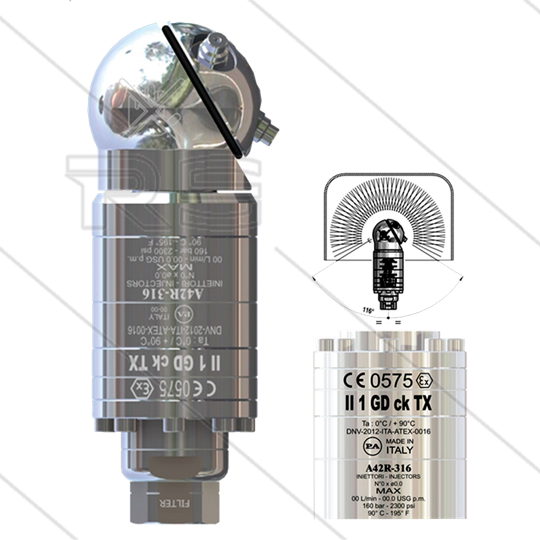 A42R-316 - 360° ATEX - selbstdrehender Tankreiniger - NSF / FDA genehmigt - 40 bis 140 Bar - 35 bis